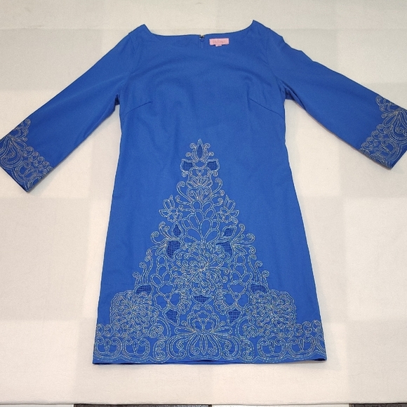 Lilly Pulitzer Blue‎ Sheath Dress with Bateau Neckline and Long Sleeves - Picture 1 of 11